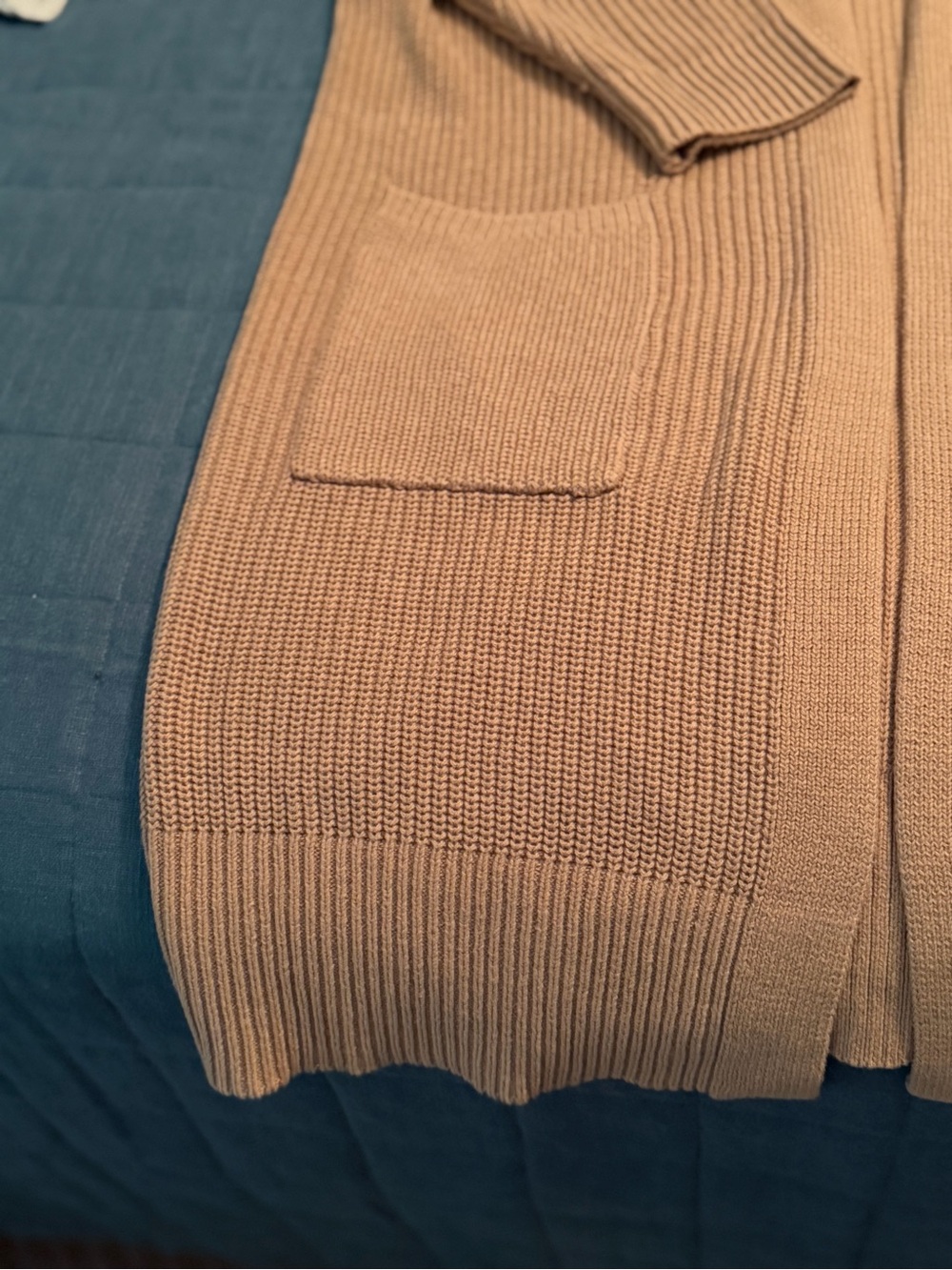 Frye Women’s 100% Cotton Ribbed Open-Front Cardigan Sweater - Camel - Picture 3 of 5